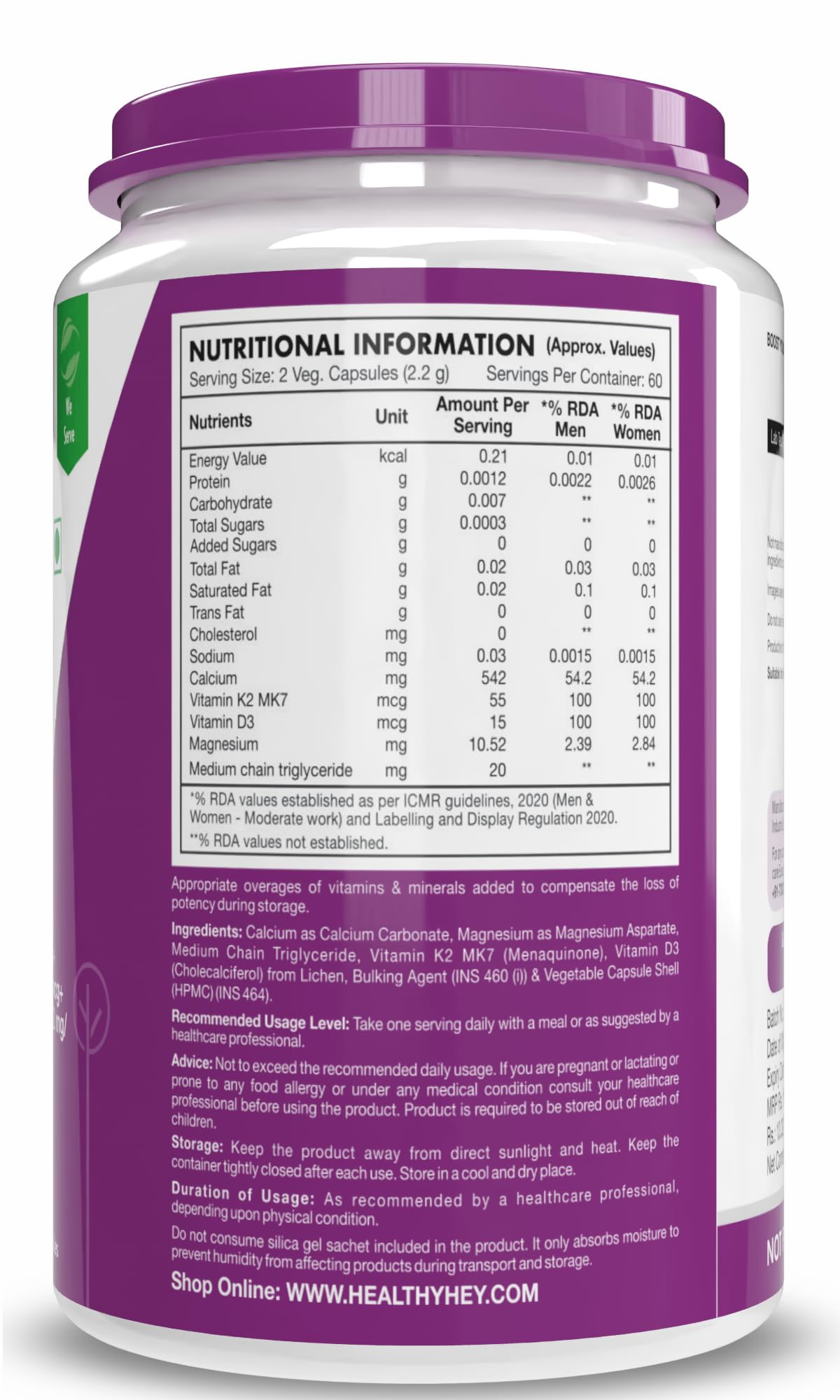 HealthyHey Nutrition Calcium with Magnesium, Vitamin D3 & Vitamin K2- M- image 9