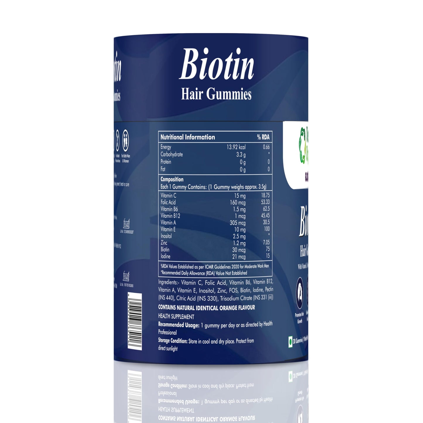 Ventin Organics Glossify Biotin Hair, Skin & Nails Gummies | 30 N | No Added Sugar | Enriched With Vitamins & Minerals | Strengthens Hairs & Nails, Brightens Skin Orange Flavour