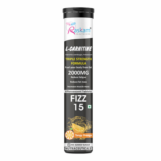 Raskam L-Carnitine effervescent tablets Helps Convert Fat Into Energy, Supports Weight Loss, Fat Burn & Lean Muscle|Orange Flavour (Pack of 1)