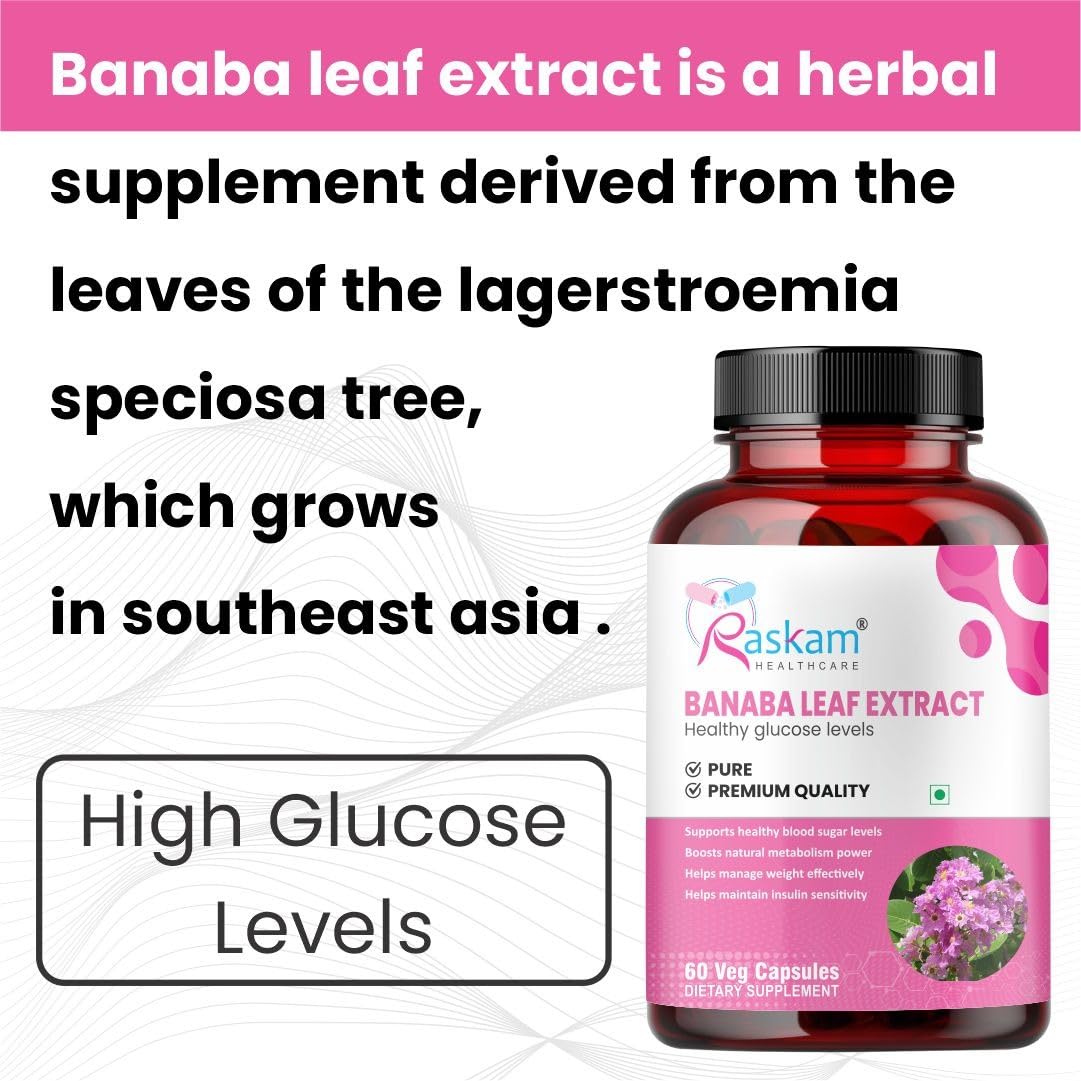 Raskam Banaba Leaf Extract Capsules |Natural Wellness Support |100% Vegetarian | 60 Capsules