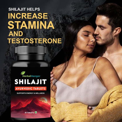 Herbal Hanger Shilajit Ayurvedic Tablets with Ashwagandha, Shatavari, Gokshura & Black Musli | 30 Tablets | 100% Ayurvedic for Strength, Stamina and Power | for Men