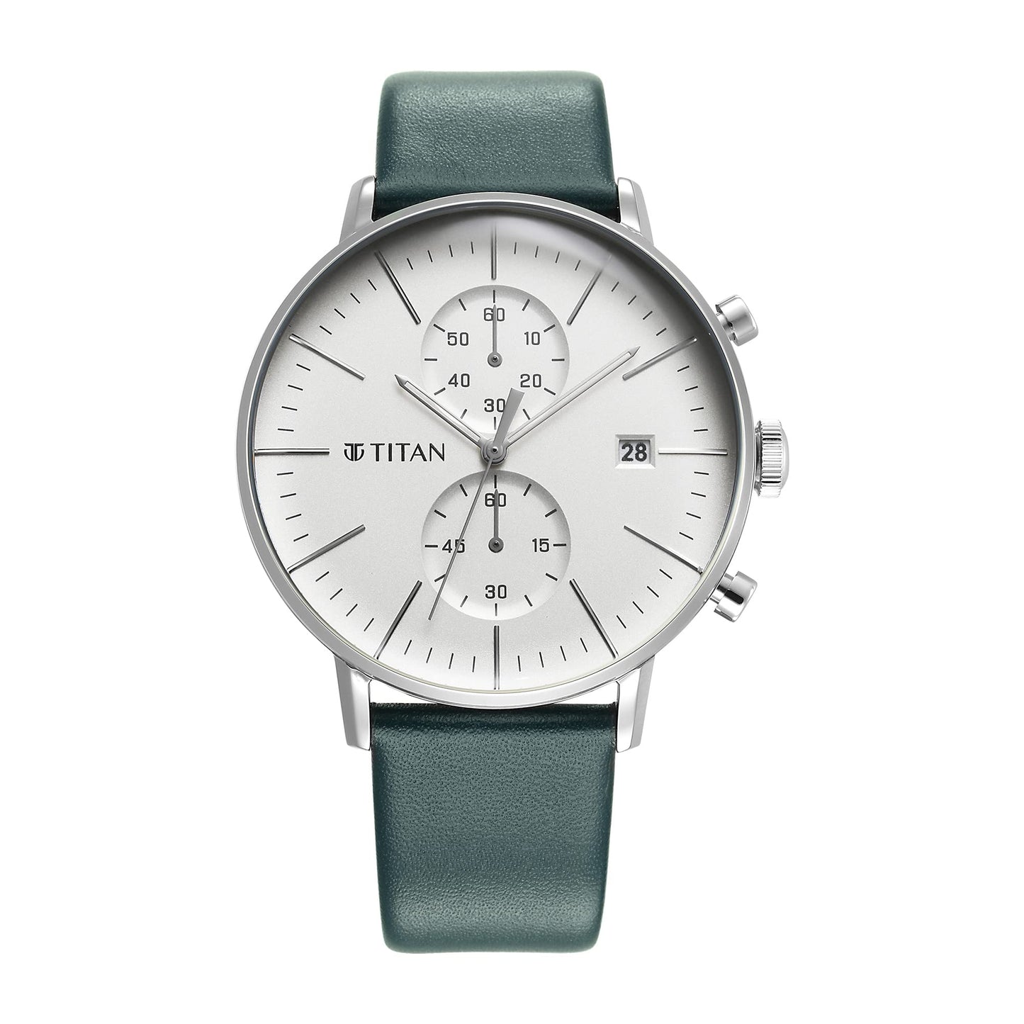 Titan Infinity Display Quartz Chronograph with Date Silver Dial Dark Teal Green