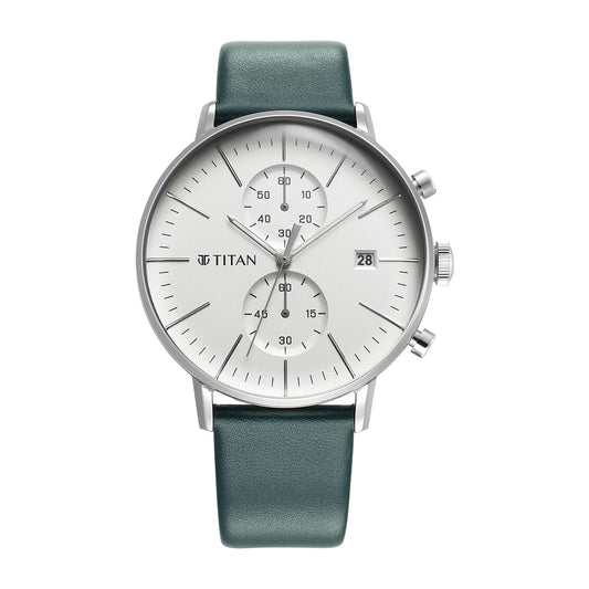 Titan Infinity Display Quartz Chronograph with Date Silver Dial Dark Teal Green