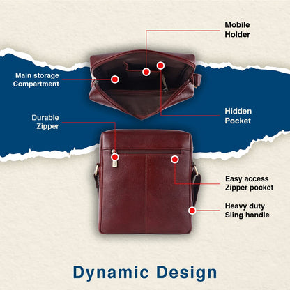 HAMMONDS Flycatcher Genuine Leather Sling Bag, Stylish and Spacious Side Bag, Crossbody Bag for Daily Use, Travel, Adjustable Strap, 1 Year Warranty - Brown