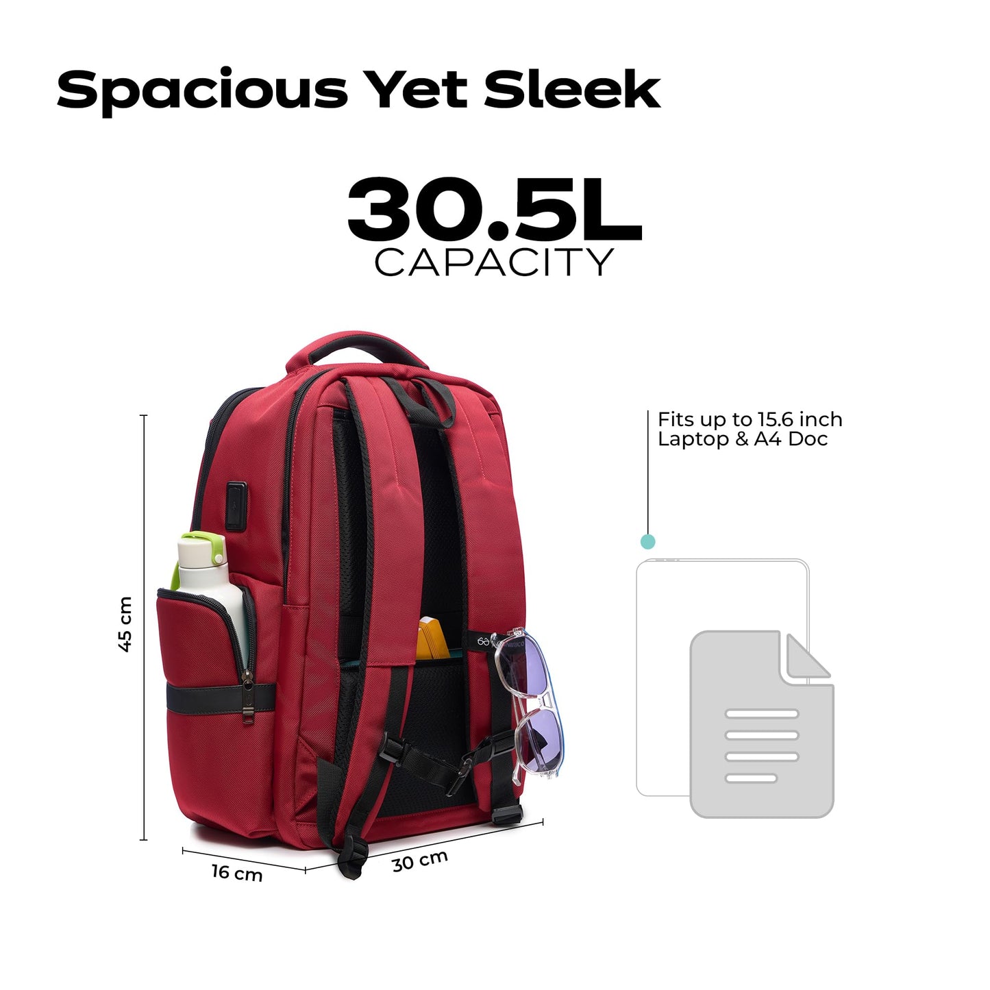 ONNIRICO Carbon Crest Water Resistant Laptop Backpack, 30.5L, Hard Red,- image 2