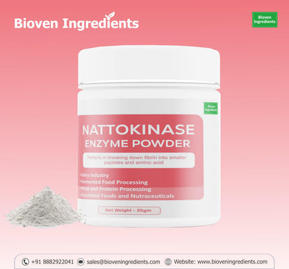 Bioven Ingredients Nattokinase Enzyme Powder Non-GMO, Dietary Supplements/Food and Beverages, Broad pH Range of Activity, Excellent Thermostability, Hydrolyse Fibrin, No Filters/Binder