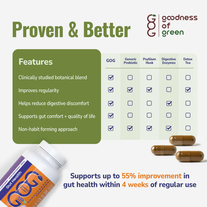 Goodness of Green Gut Health Capsules, 14 Powerful Herbs, Supports Smooth Digestion, Reduces Gas & Bloating, Improves Nutrient Absorption, and Strengthens Gut Immunity, 30 Veg Capsules