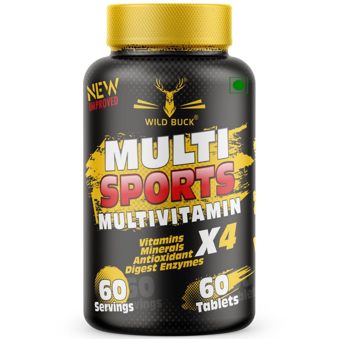 WILD BUCK Multi Sports Multivitamin X4 with Vitamins, Minerals, Antioxidants, Digestive Enzymes | Daily Supplement for Men & Women Energy, Brain, Heart, Eyes, Immunity, Digestion, Focus | - 60 Tablets