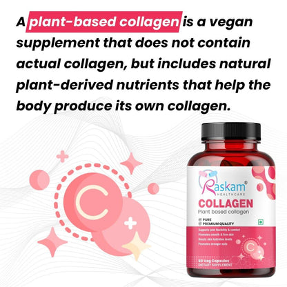 Raskam Plant Based Collagen- Anti-Aging Supplements For Women,Natural,Youthful Glow,Wrinkle-Free Skin,Promotes Skin Regeneration,Improves Skin Elasticity,Silica&Hyaluronic Acid-60 Capsules