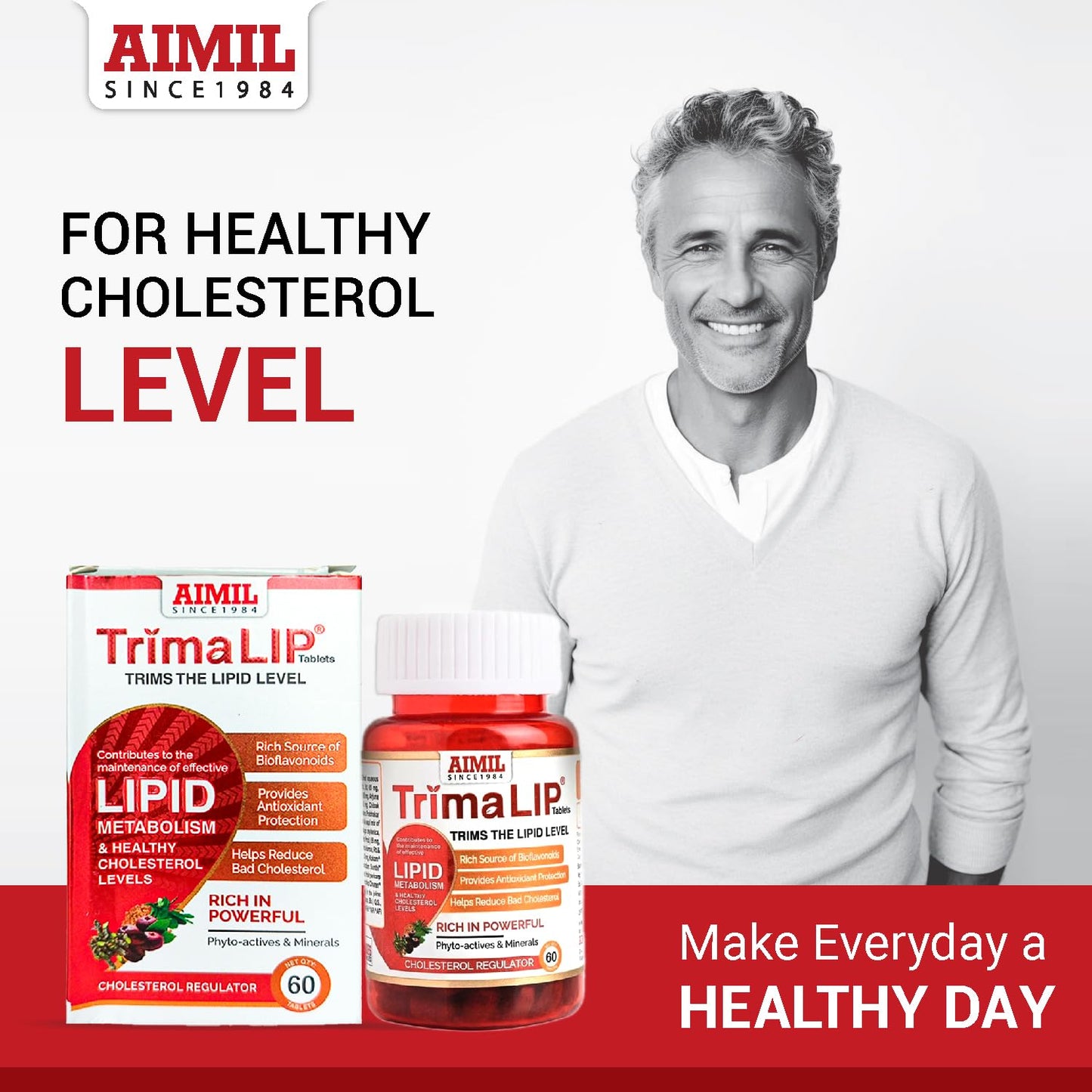 AIMIL TrimaLIP Cholesterol Lowering Tablets, 60 Tablets per Pack, For Healthy Cholesterol Levels