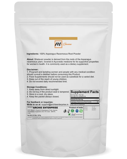 mGanna Shatavari Powder/Asparagus Racemosus for Radiant Skin, Hair and Health Care 227gm / 0.5 lbs