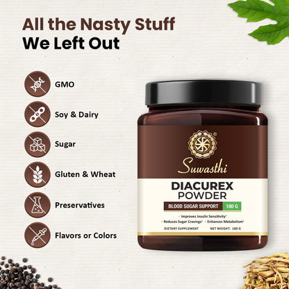 Suwasthi Diacurex Powder with Berberine and 6 potent herbs helps regulate sugar management - 180 gm