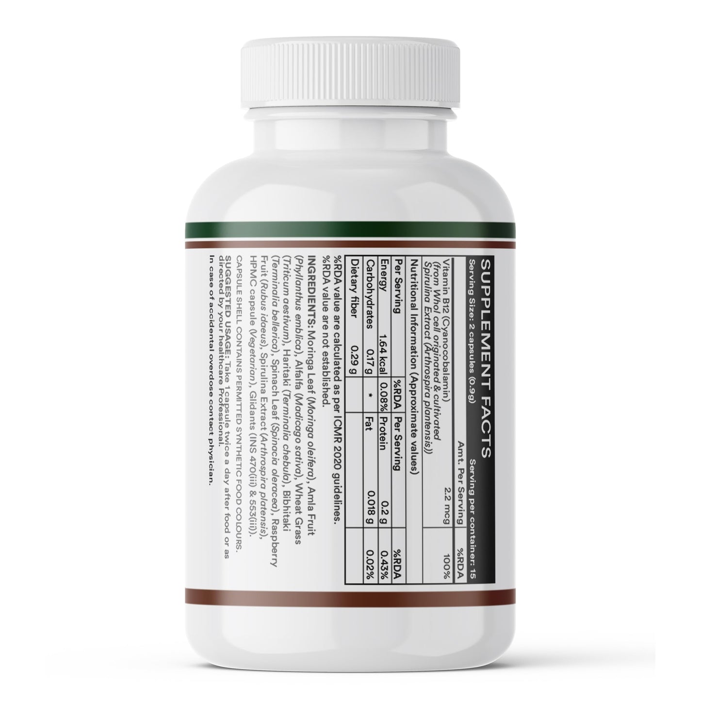 INLIFE Plant Based Vitamin B12 Supplements for Men & Women | Superfood Formula | B12 from Spirulina Extract - 30 Vegetarian Capsules (Pack of 1, 30, count)