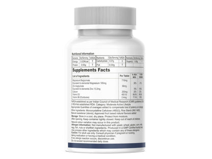 Crampwell ZMA B6 Magnesium glycinate, Zinc, Calcium, Vitamin D3 & B6 Tablets | Sugar Free Chewable | for Bone, Muscle Cramps & Nerve Health support - 60 Tablets