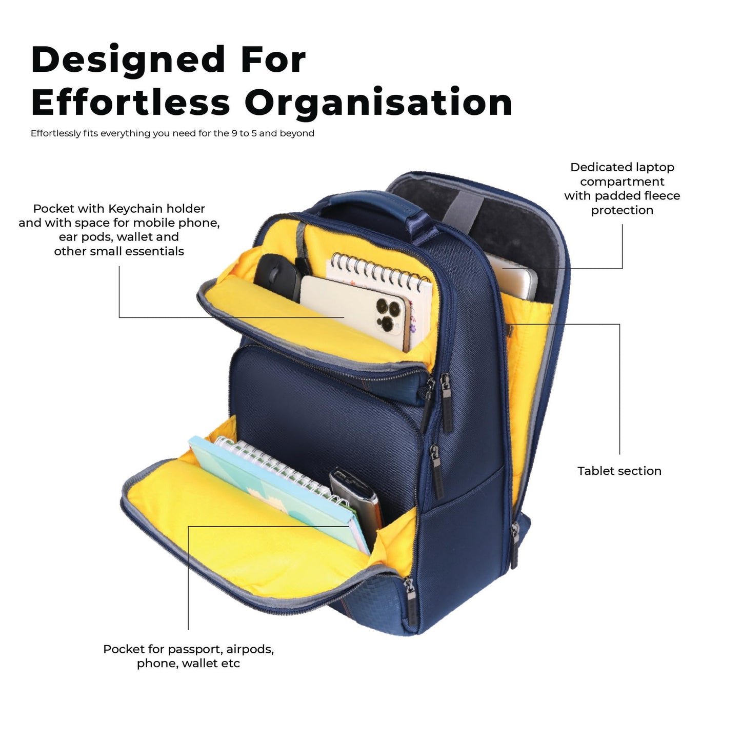 EUME Zenith 24L Backpack Bag For Man, Midnight Blue| 2 Large Compartmen- image 4