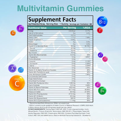 SWISSLIFE FOREVER Multivitamin Gummies | Micronutrients Vitamin C,A,D,E,B6,B9,B12 | Sugar-free | Enhances Immunity and Overall Health | Strawberry Flavour for Men & Women (60 Gummies Combo)