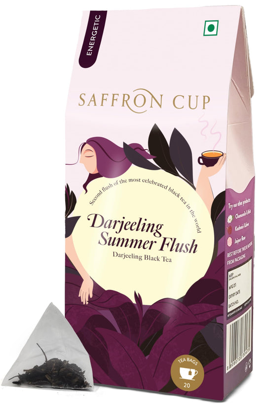 Saffron Cup Darjeeling Summer Flush by 20 Pyramid Tea Bags | 100% Natural, Fresh & Flavorful (40 Gm)