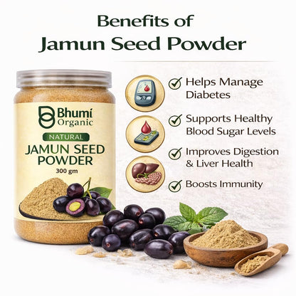 Bhumi Organic Ayurveda Jamun Seed Powder for Diabetes - 500 Grams - Herbal Supplement - Pure Jamun Seeds