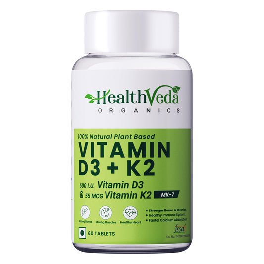 Health Veda Organics Vitamin D3 (400 IU) + Vitamin K2 as MK7 Supplement (55mcg)