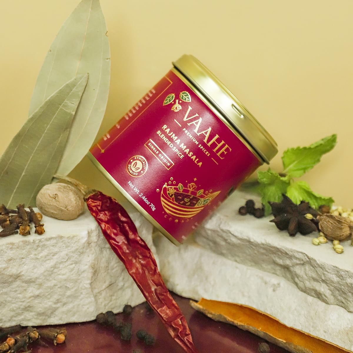 VAAHE Premium Rajma Masala | 15+ Natural Spices | Freshly Ground and Packed | 100% Pure and Natural | Single Origin | Premium Tin Box (70 gm)