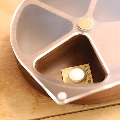 GABS & CO. Wooden Pill Organizer Medicine Holder Tablet Box Daily Pill Case Weekly Pill Box Round Pill Dispenser with Rotating Lid Compartment Storage Vitamin Supplement Container Portable Eco Friendly Natural Wood Health Care Organizer for Home Travel Se