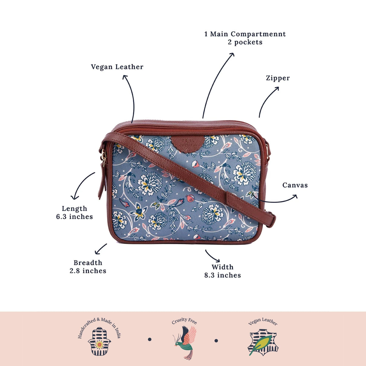 TEAL BY CHUMBAK Women's Sling Bag, Printed Canvas Crossbody Bag with PU Accents, Lightweight and Stylish Shoulder Bag with Zipper Closure for College, Office, Travel and Daily Use