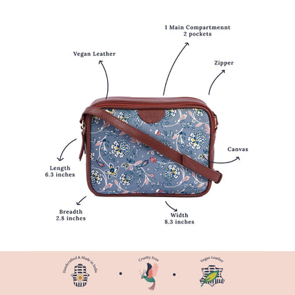 TEAL BY CHUMBAK Women's Sling Bag, Printed Canvas Crossbody Bag with PU Accents, Lightweight and Stylish Shoulder Bag with Zipper Closure for College, Office, Travel and Daily Use