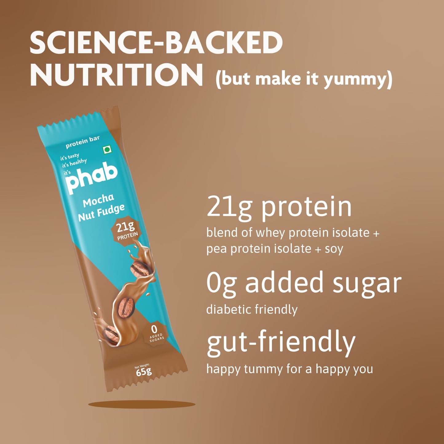 Phab 21G Mocha Nut Fudge Protein Bar | 8G High Fiber | Pea & Whey Prote- image 6