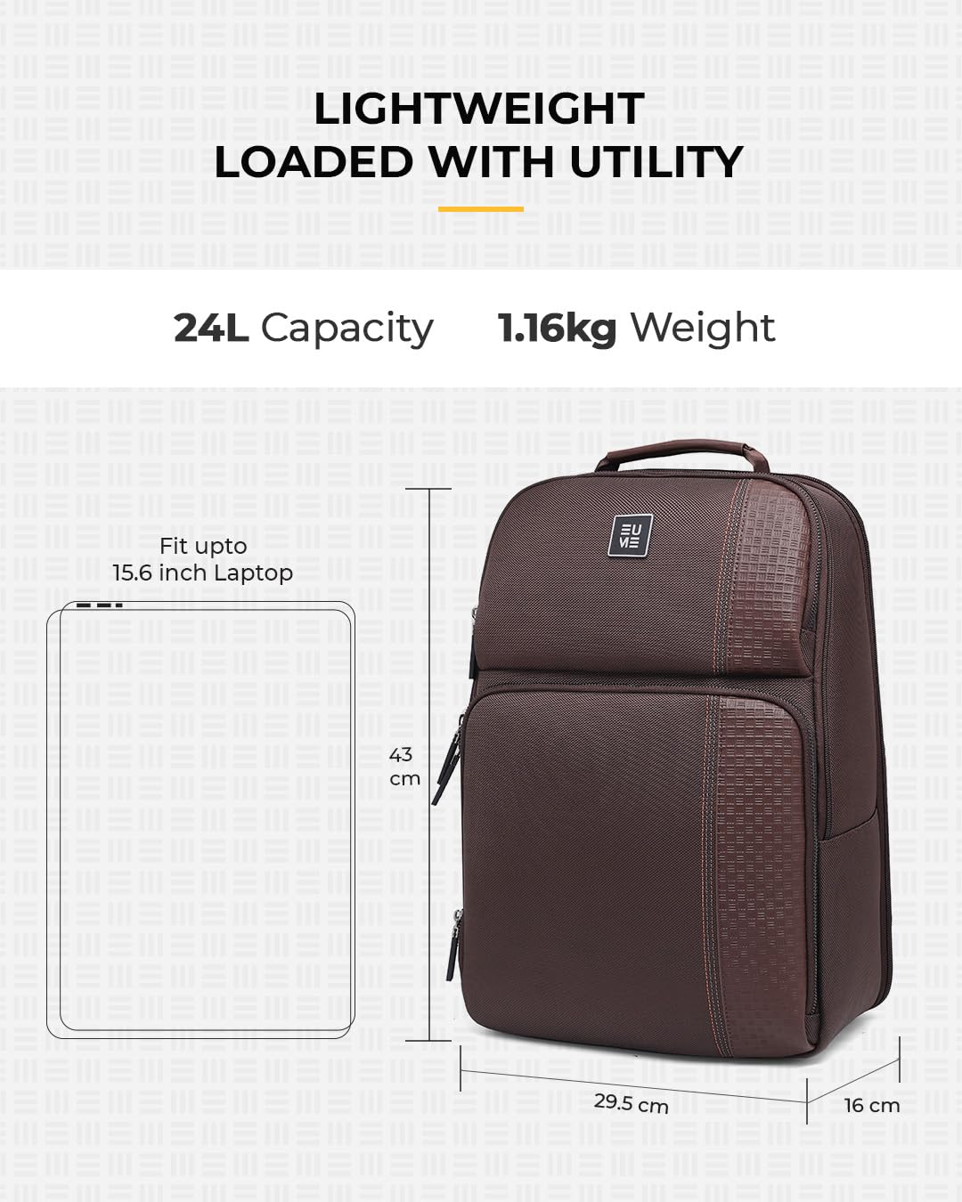 EUME Premium 15.6 in Laptop bags for Men & Women Office Use | Stylish Backpack Bag | Spacious Backpack for Travelling | 24L Zenith Brown