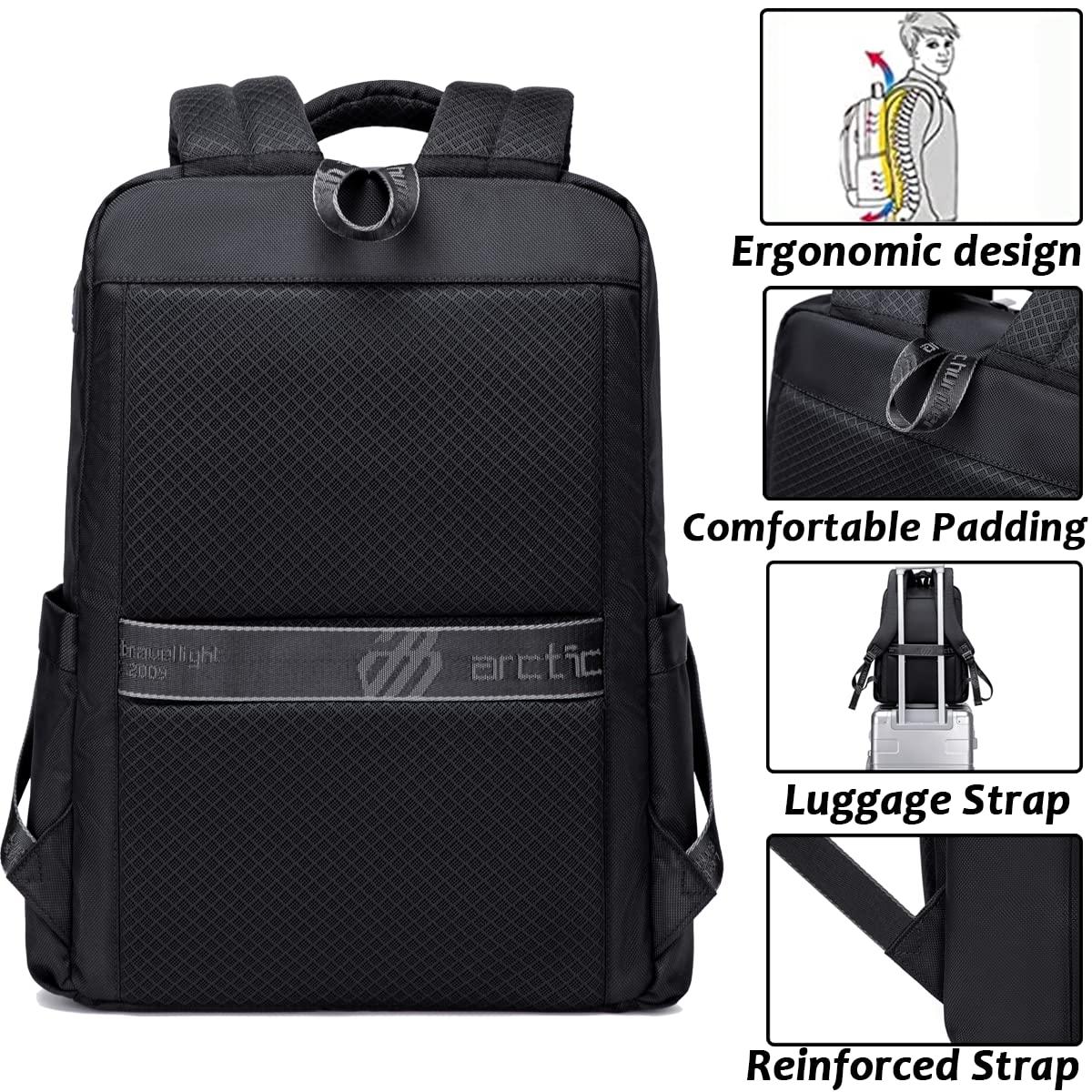 Arctic Hunter Slim Laptop Backpack for Men Women 16L Lightweight 2 Pockets Office Backpack Sleek Water Resistant 15.6-inch Laptop Bag for Business Daily College,Black