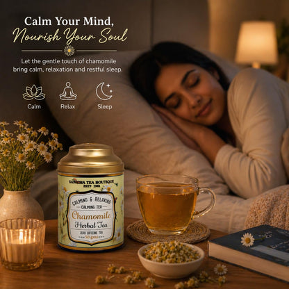 Sancha Tea Boutique, Pure Chamomile Tea, 50g Loose Leaves, Caffeine Free Herbal Tisane, Bedtime for Good Sleep, Stress Relief & Relaxation