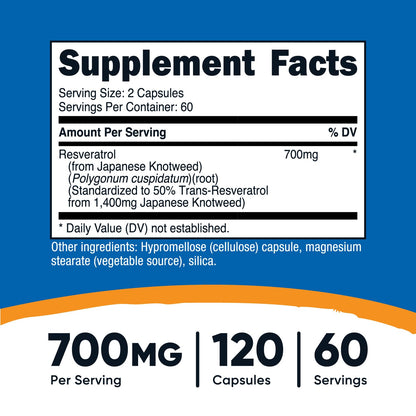 Nutricost Resveratrol 700 mg, 120 Capsules 60 serving - Vegan, Gluten Free, Non-GMO