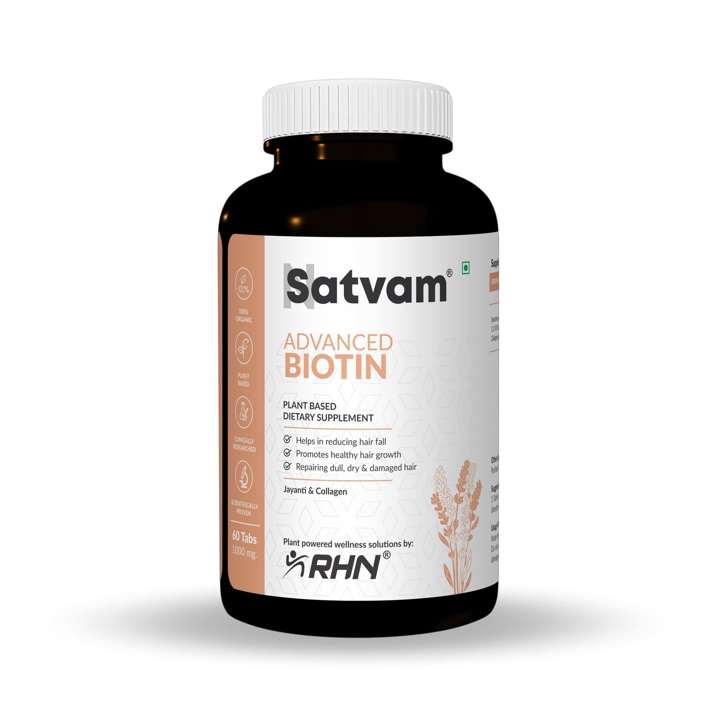 SATVAM Advance Biotin Supplement - 60 Vegetarian Tablets for Healthy Hair Growth, Strengthens Hair Follicles, Reduces Hair Fall & Promotes Lustrous, Nourished Hair