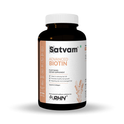 SATVAM Advance Biotin Supplement - 60 Vegetarian Tablets for Healthy Hair Growth, Strengthens Hair Follicles, Reduces Hair Fall & Promotes Lustrous, Nourished Hair