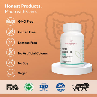 Autoimmunity Care Spore Probiotic Care | 6 Billion CFU Spore-Based Probiotics Supplement for Gut Health & Immunity | Probiotics for Women & Men | Reduces Gas, Bloating, Constipation & IBS | 60 Caps (60 doses)