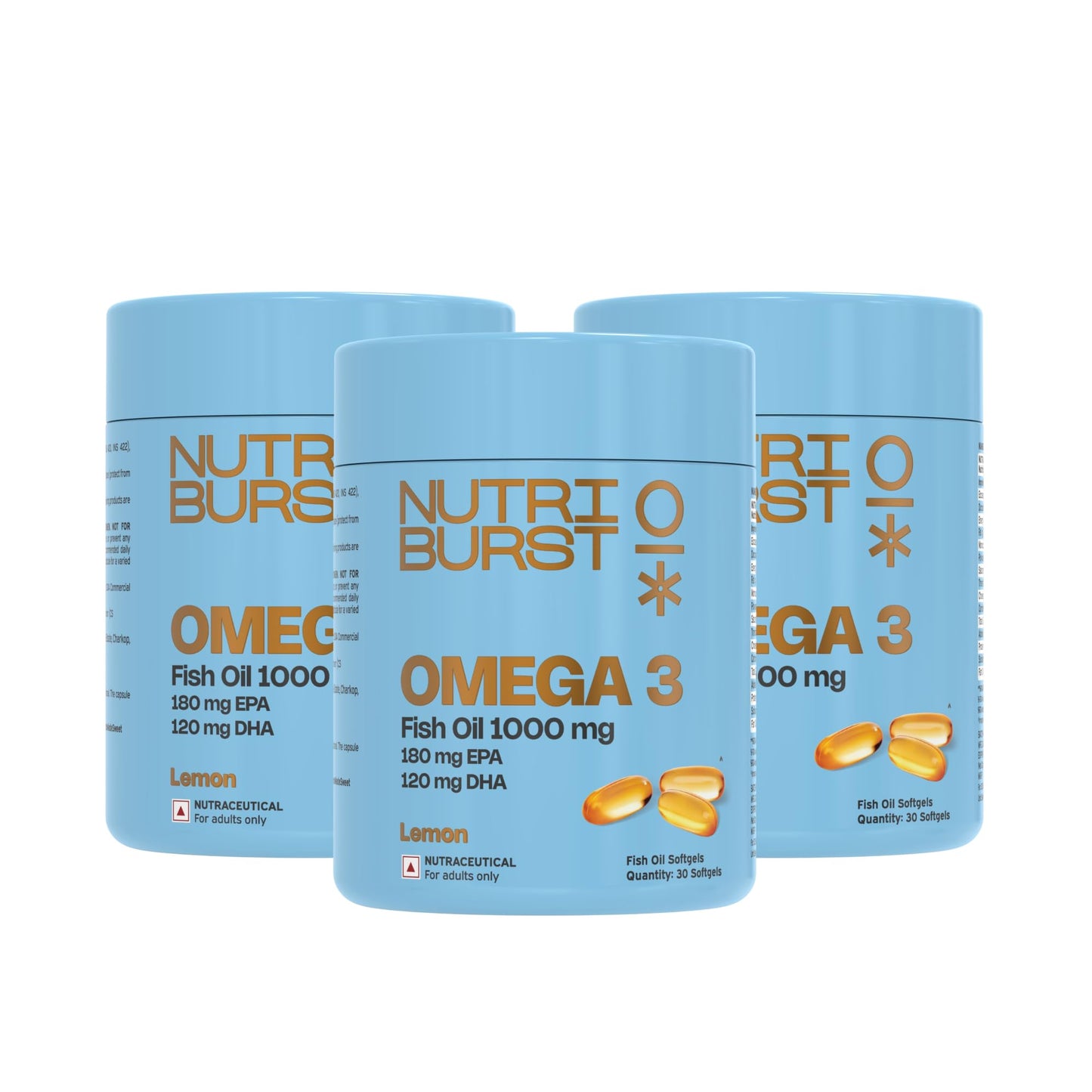 Nutriburst Omega-3 Fish Oil Capsules 1000mg | High-Strength Softgels for Men & Women | 180mg EPA & 120mg DHA | Supports Heart, Brain, Skin & Joint Health | 90 Softgels (3-Month Supply)