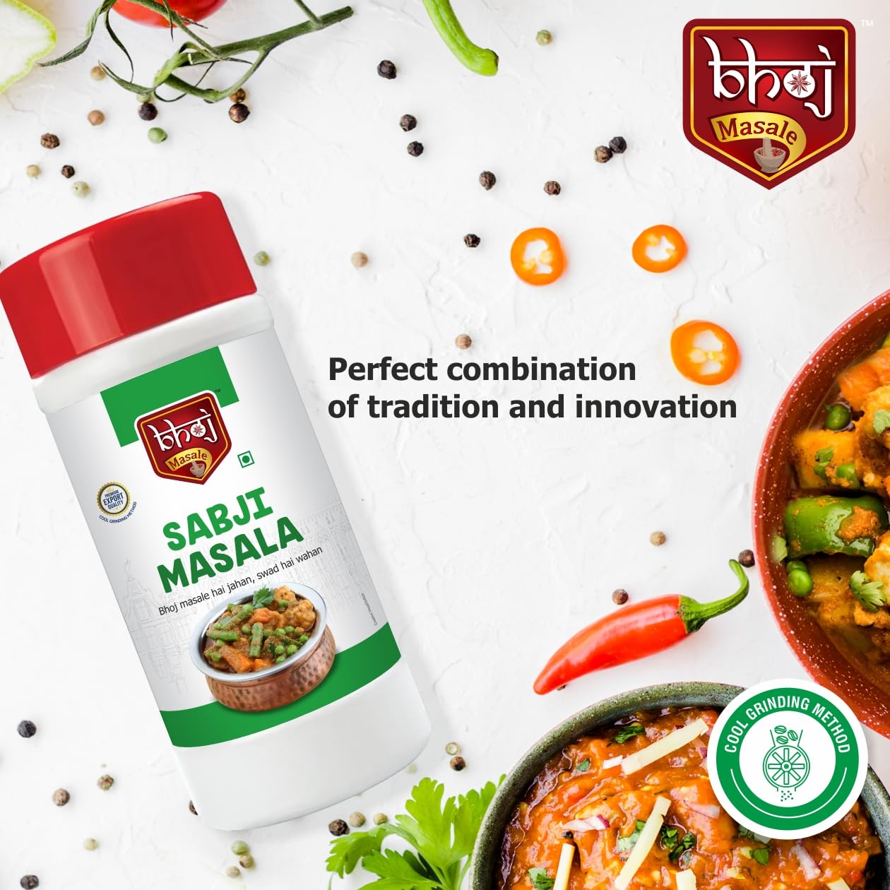 Bhoj Masale Sabji Masala Powder Net 450GM | Spices with Natural Ingredients For Healthy and Delicious Cooking. No colour, no preservatives, no onion & no garlic (Jain Masale)