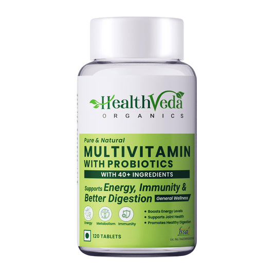 Health Veda Organics Multivitamin with Probiotics | 120 Veg Tablets for both Men