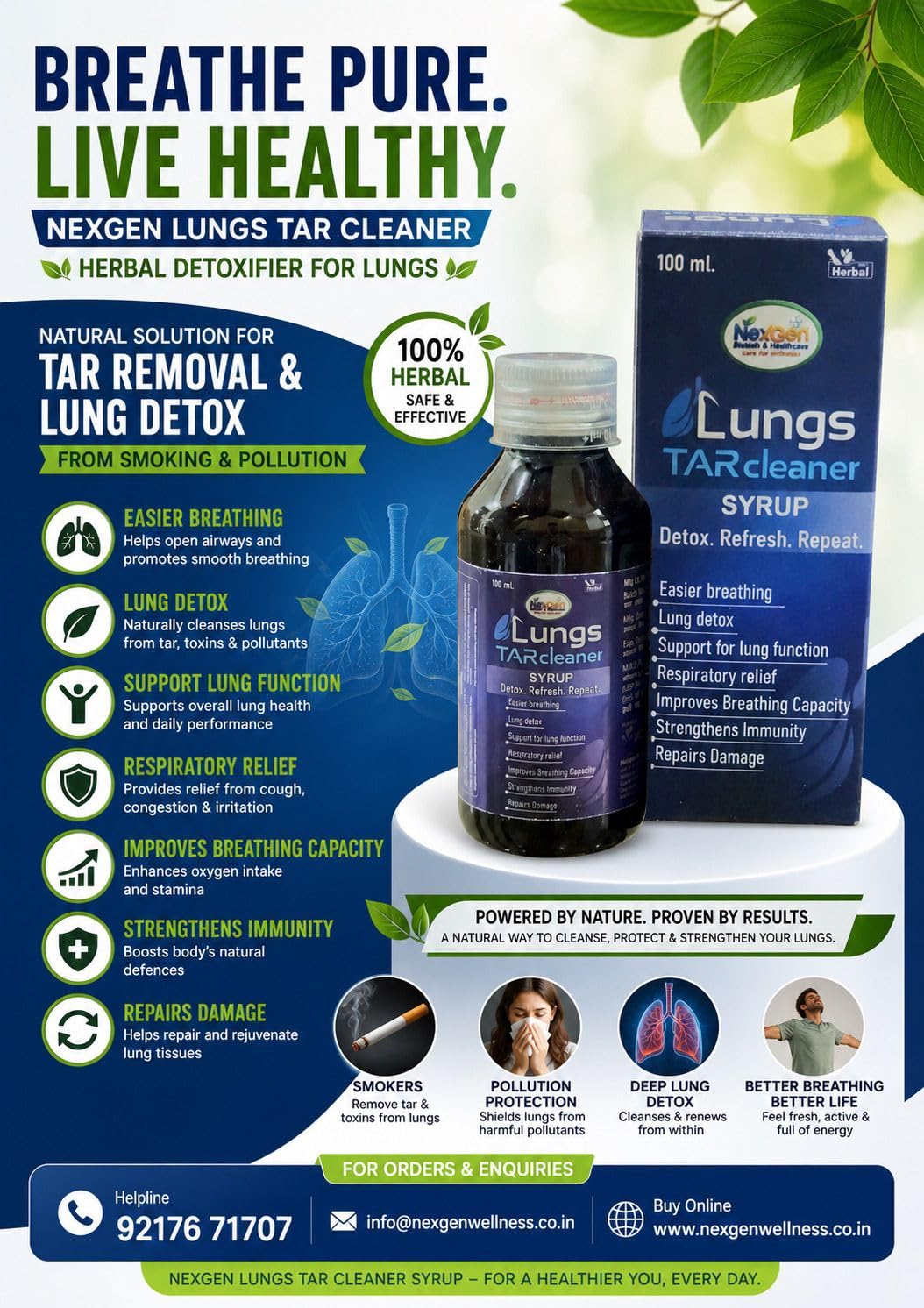 KardioNex Ayurvedic Lungs TAR Cleaner Syrup for Lung Detox & Respiratory Support | Herbal Breathing Support Formula with Tulsi, Mulethi & Giloy | 100 ml