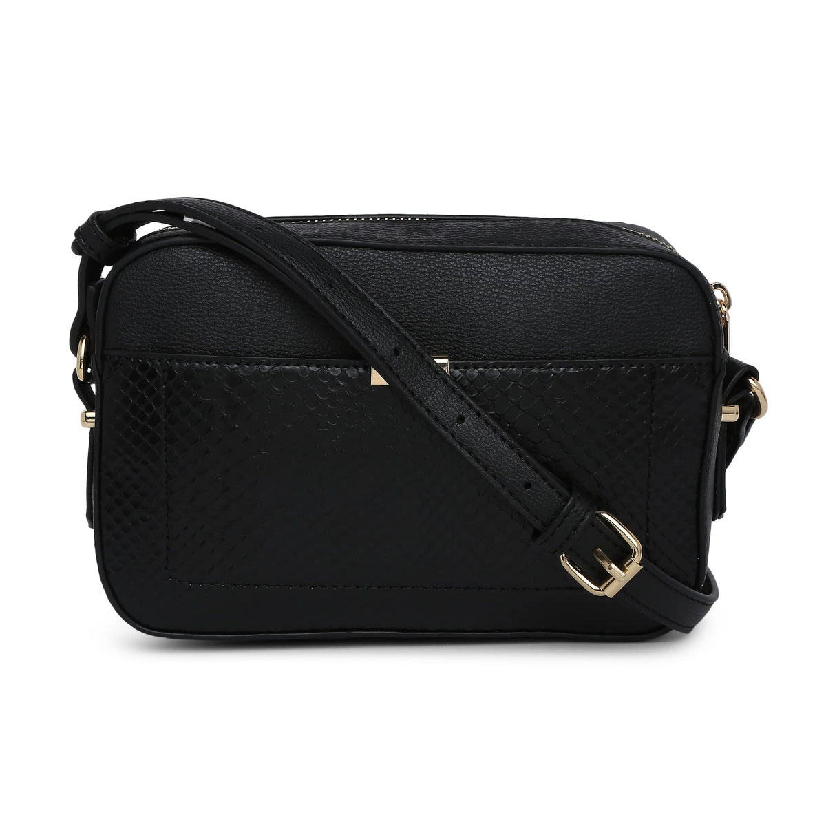 Accessorize London Women's Faux Leather Black Day Bag-Piper Camera Croc Sling Bag