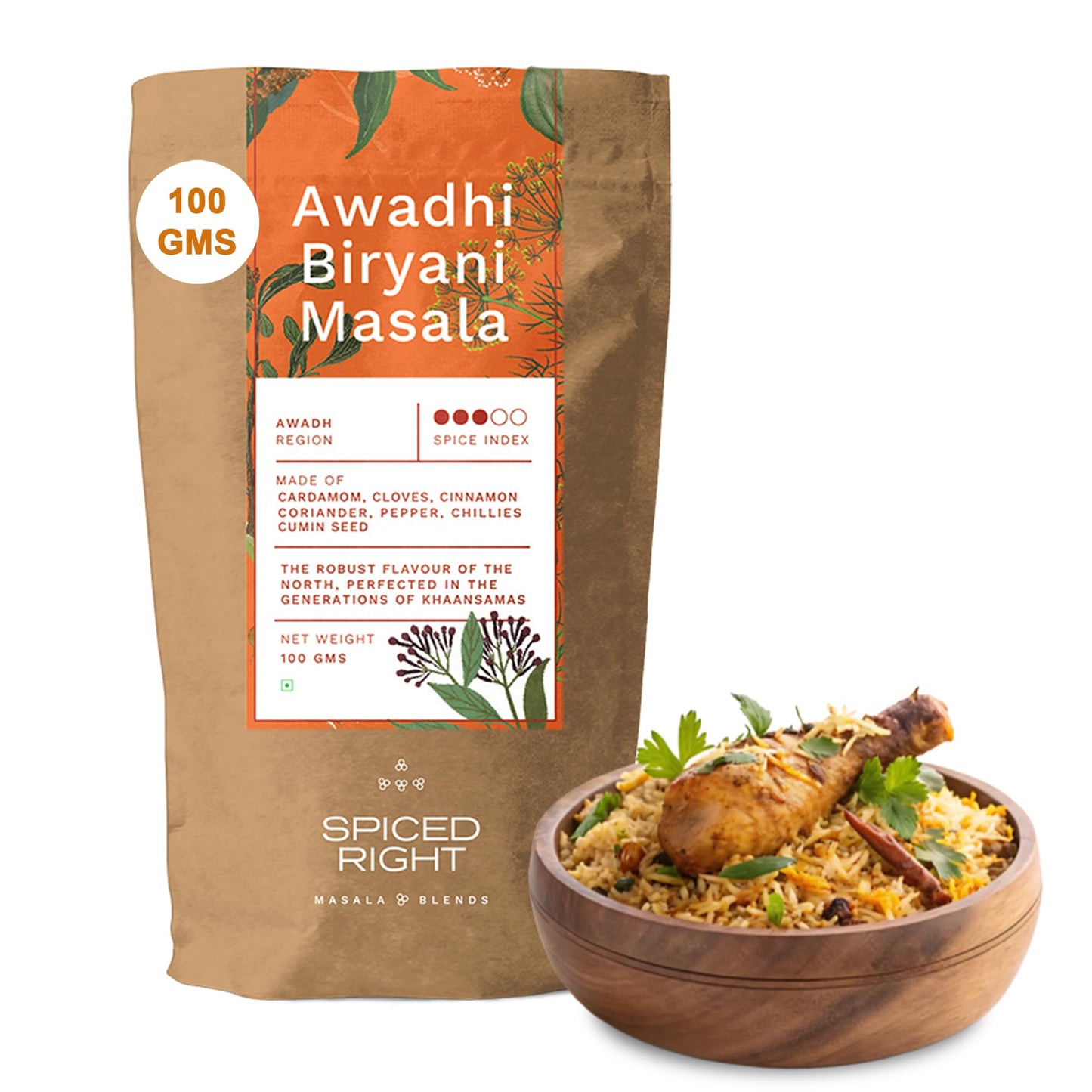 Spiced Right Awadhi Biryani Masala Powder (100g) | Authentic Flavors for Perfectly Spiced Biryani | Premium Handcrafted Spice Mix | Exquisite Indian Cuisine | Spicy and Flavorful Masala Mix