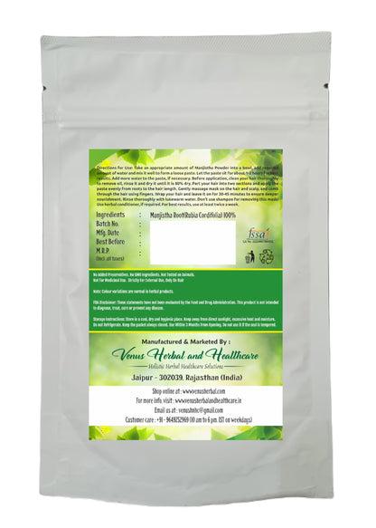 VENUS Unisex Manjistha Powder For Hair Care | Natural - 100% Ground Rubia Cordifolia Roots (100 Grams)