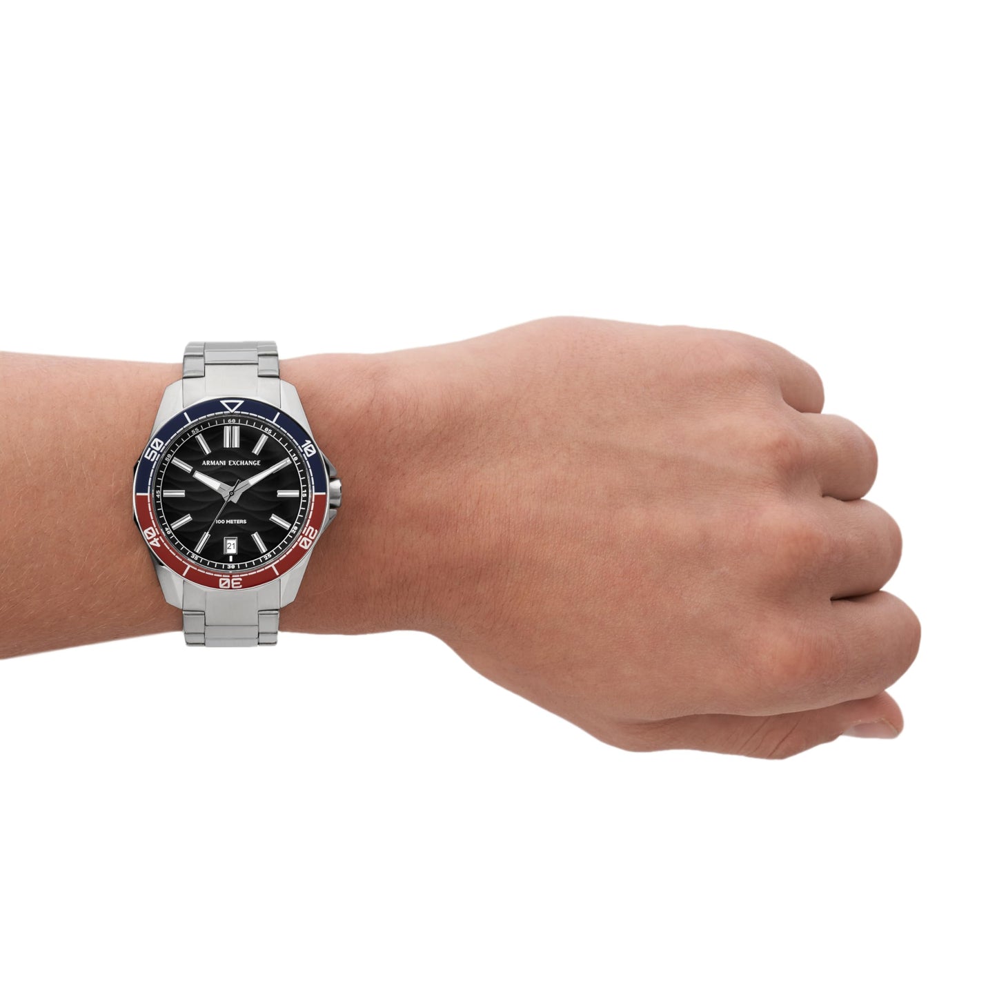 Armani Exchange Stainless Steel Analog Black Dial Men Watch-Ax1955, Silver Band