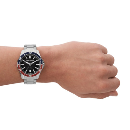 Armani Exchange Stainless Steel Analog Black Dial Men Watch-Ax1955, Silver Band