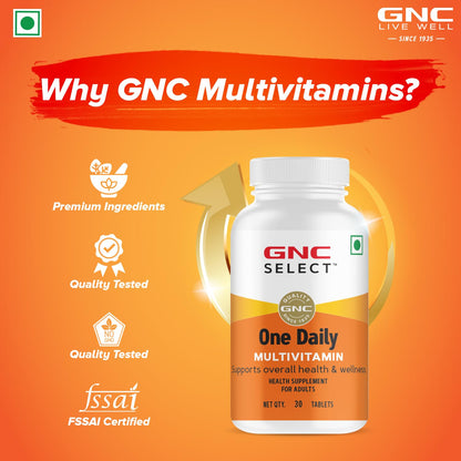 GNC One Daily Veg Multivitamins |Unisex | 30 Tablets| Supports Overall Health & Wellness | With Zinc, Copper | Vitamin B12, A, C & D3| Imported| Formulated In USA