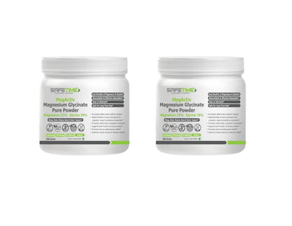 Safetime MagActiv MAGNESIUM GLYCINATE PURE POWDER 250 GRAM, 22% Magnesium 78% lLycine, Heart, Sleep, Bone,Metabolism, Migraine, Relaxation, Stress Support (250 gram) (Pack of 2)