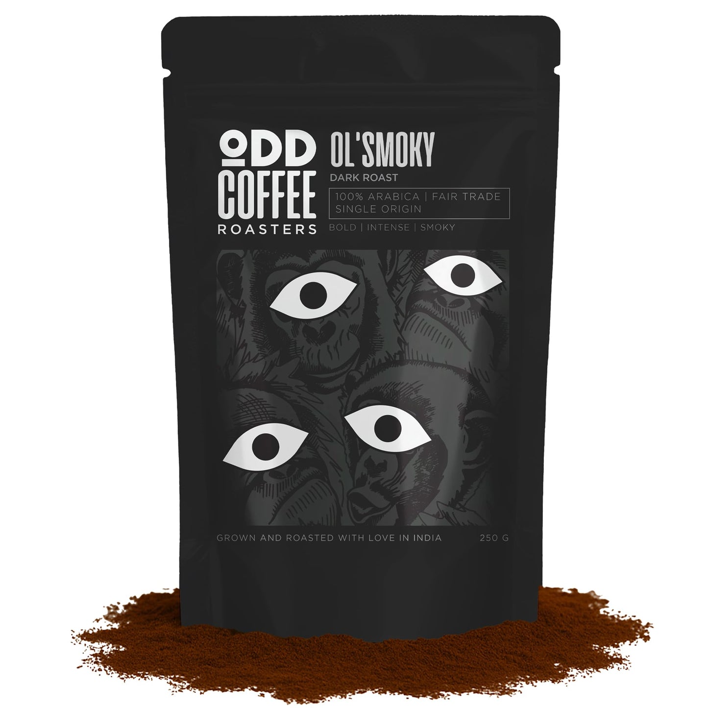 ODD COFFEE ROASTERS Ol' Smoky 100% Arabica Roasted Coffee Powder 250 gms Dark Roast | AAA Grade Specialty Beans | Bold Intense Smoky Notes | Single Origin Ground Coffee Powder for Pourover
