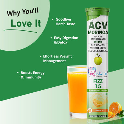 Raskam ACV Moringa 500mg Effervescent Tablets – Orange, 15 Tablets x 3, Pack of 3