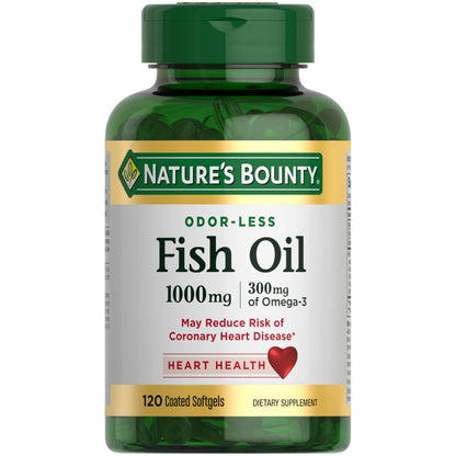 Nature's Bounty Omega-3 Fish Oil Odorless, 1000 mg, 120 Softgels