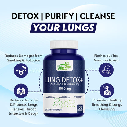 FITNESSVEDA Lung Detox+ Supplement | Respiratory Wellness & Immune Support |Organic & Plant Based | Clears Congestion, Supports Breathing Comfort, Improves Lung Health & Daily Cleanse | Pack of 1 – 60 Capsules